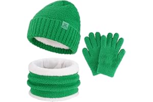 ZASFOU Enfant Garçon Fille Hiver Chapeau Bonnet Echarpe Gants Ensemble 4 5 6 7 8 Ans Polaire Bonnets Pom Casquette Cache Cou Gant Cadeaux pour Filles Garçons