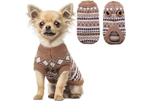Hjumarayan Hundepullover - Boho Hundepullover Kleine Hunde Weihnachtspullover, Schöne Hunde Pullover mit Geschirr Öffnung, Dicken Hundepulli Chihuahua Yorkshire Jack Russell Pullis (Kaffee S)