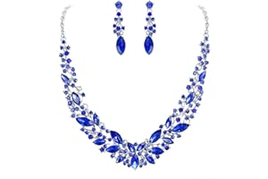 Clearine Femme Parure Bijoux Mariage Cristal Oval Cluster Collier Plastron Boucles d'Oreilles Pendantes
