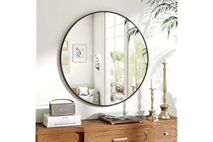 ‎KOONMI Koonmi 80cm Spiegel Rund Schwarz Runder Spiegel Wandspiegel mit Rahmen aus Aluminiumlegierung für Badezimmer, Waschtisch, Wohnzimmer, Schlafzimmer, Eingang Wanddekoration