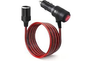 JTENG 2M Rallonge Allume Cigare, 12 V/24 V Chargeur de Voiture Allume Cigare Prise, Adaptateur étanche à la poussière 16 AWG avec Fusible 15A pour Moto, Bateau, Voiture, Camion (2M avec Interrupteur)
