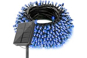 AMZXART Cadena de luces solares para exteriores, 22 m, 200 LED, para exteriores, 8 modos, decoración navideña exterior, IP65, impermeable, para balcón, árbol de Navidad (azul).