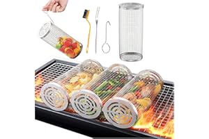 DONGTATA Upgraded Rolling BBQ Basket Stainless Steel Wire Rolling Grill Basket Outdoor BBQ Tools Rolling Grilling Cage Outdoor Round Grill Mesh for Outdoor Camping and Picnic Cookware Barbecue Cage (1pc-30CM)