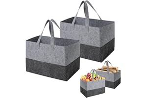 Cozary 2 Stück Filztasche Shopper, 38x25x25cm Faltbar Holzkorb, Filztasche Einkaufstasche, Einkaufskorb Shopper Filztaschen Aufbewahrungskorb für Holz, Zeitungen - Grau