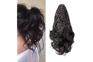 ‎CYBELLEZA Cybelleza Haar Extensions Zopf Haarteil Clip in Ponytail Extensions Claw Pferdeschwanz Haarverlängerung günstig wie Echthaar Gewellt Lockig Kunsthaare 12" (Dunkelbraun)