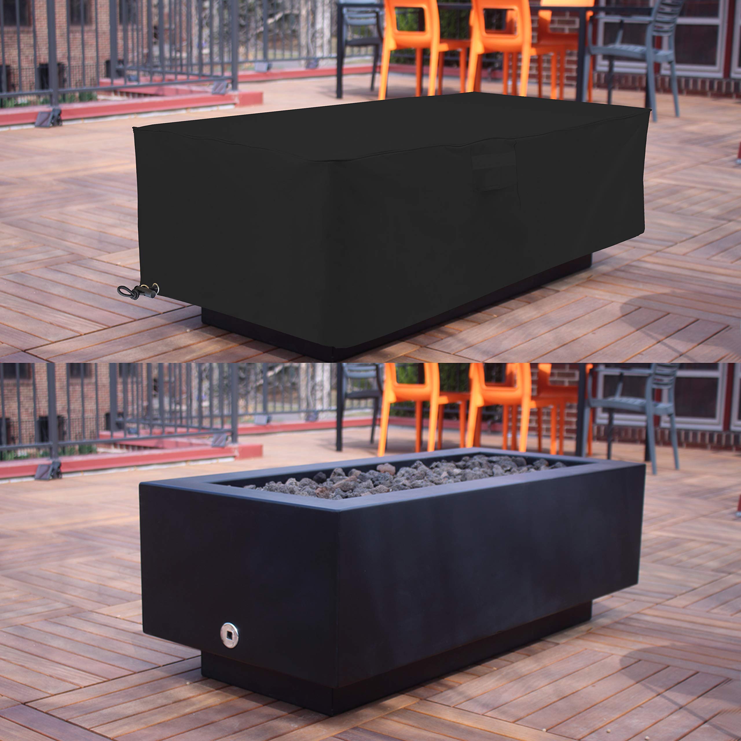 Fire Pit Outdoor Covers Rectangular Waterproof, 100% UV Resistant, 18 Oz PVC Heavy Duty Fabric with Air Pockets and Drawstring for Snug fit to Withstand Winds & Storms. – Bild 8