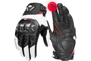 KEMIMOTO Guantes Moto Hombre, Piel de Cabra Dedos Completos con Almohadillas Antideslizantes, Pantalla Táctil y Protección para Motocross, Scooter