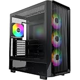 Montech X5 ATX Mid-Tower oyun bilgisayarı, y&uuml;ksek hava akımı 3 x 140 mm ve 1 x 120 mm ARGB vantilat&ouml;r, cam yan panel, karbon 