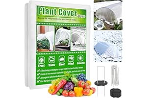 Thrilez Garden Fleece Frost Protection for Plants, 30gsm Horticultural Fleece Frost Protection for Plants with Landscape Staples Garden Fabric Covers Freeze Protection for Outdoor Plants Vegetables