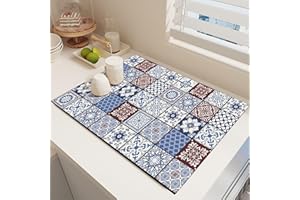 Argumub Raidley Quick Dry Dish Mat, Retro Quick-Drying Water-Draining Mat for Kitchen Bar Countertops Coffee Dish Draining Mat (Style-H, 15.7*23.6 inch)