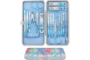 OFIDUS Nail Clippers Set, Finger and Toenail Clippers, Professional Manicure and Pedicure Set, 18 Pieces, Nail Care Tools with Luxury Travel Case (Diamond Blue)