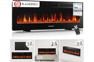 KAMINIO Eléctrica Chimenea Marlon - Chimenea eléctrica 3 en 1 con calefacción, Efecto de Llama 3D, 12 Colores de Llama, Control Remoto (50 Pulgada)