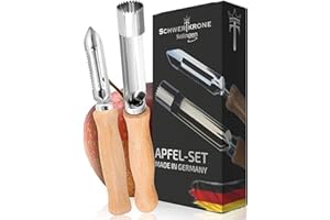SCHWERTKRONE Set di Estrattore di Torsoli di Mela e Pelapatate - Acciaio Inossidabile - Made in Germany - Manico in legno di faggio - Pela-Mela