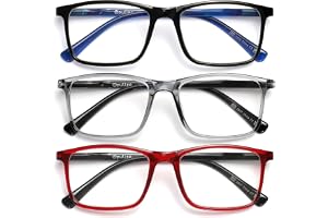 OPULIZE INK Reading Glasses -3 Pack- Large Rectangular Frame - Spring Hinges - Scratch Resistant - Black Grey Red - Mens Womens +2.50