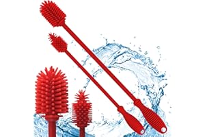 Scovolino Borraccia (2 PC) ROSSO, Spazzola Pulizia, Lava Bottiglia, lavabottiglie Lungo, Pulisci Borracce Silicone, Spazzole per Pulire Biberon, Senza BPA, Lavaggio Bicchieri, Scrubber, (KPRICE)