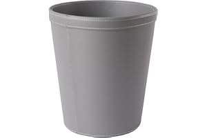 OSCO Grey Faux Leather Waste Bin | Round | Height - 29 cm | Diameter - 26 cm | Circular Trash Can | Waste Paper Basket | Recycling Container | Office | Home | Bathroom