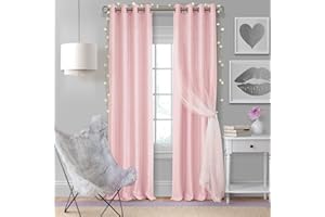 Elrene Home Fashions Aurora Kids Sheer Sparkle Overlay Blackout Window Curtain Panel, Soft Pink, 132,1 x 213,4 cm