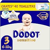 Dodot Sensitive Baby Diapers Size 3 (6-10 kg), 198 Nappies + 1 Pack of 40 | Up to 12h of leak-proof protection, care for baby