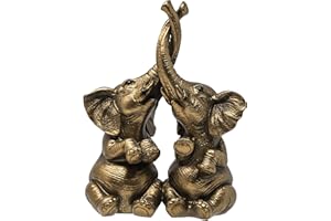 LEVELASA Thorne Antiques & Collectables Mr & Mrs Elephants - Loving Elephant Statue With Entwined Trunks (Bronze)