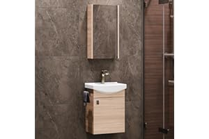 Planetmöbel Badmöbel Set Waschtisch mit Unterschrank 45 x 60 x 33 cm mit Spiegelschrank 40 cm für Badezimmer, Gäste WC & Bad, Sonoma Eiche