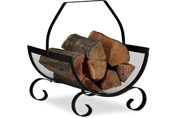 Relaxdays vedkorg i metall, korg med handtag, som vedförvaring och tidningsställ, 40 x 33 x 38 cm stor vedhållare