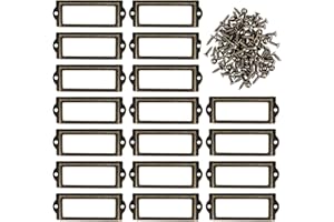 Kyrio Metalowe uchwyty na etykiety, meble, szuflady, uchwyt na karty, plakietka z nazwą, ramki na etykiety ze śrubami, do biblioteki biurowej, półek na książki, brązowe (L - 3,26 x 3,3 cm / 83 x 33