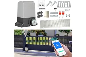 Fiqops 550W Motores Puertas Correderas máx 1200KG, Smart WiFi Accionamiento Eléctrico De Puerta con 4M Cremallera, 2 Control Remoto y la función de cierre automático para Puerta de Garaje