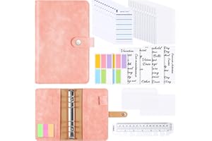 Budget Planner Deutsch A6 Binder-PAMIYO 6 Löcher Budgetplaner Geldorganisation Ordner aus PU Leder Loseblatt Notizbuch Cash Füllung Geldsparen Organizer, Ringbuchordner （Rosa）