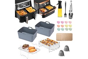 ENSINE Accessoires Air Fryer pour Ninja Double Zone AF400EU, AF500EU, 9L-10.4L Friteuse à Air,avec Moule Silicone, Moule Gateau,Spray Huile Cuisine, Papier Cuisson,Grille AirFryer etc