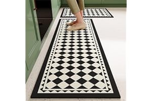 Highdi Kitchen Rug, Modern Checkerboard Kitchen Mat, Door Mat, Kitchen Mats non Slip Washable, Water Absorbent and Quick Drying Kitchen Rugs, for Kitchen, Entryway, Hallways (40x120cm,Black)