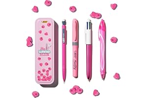 BIC Summer Pink Box : Stylo gel (0,7 mm), Porte-mines, Stylo bille 4 couleurs (1,00 mm), Surligneur - Rose, Lot de 4