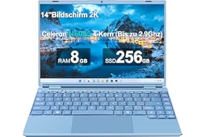 ‎AOCWEI AOCWEI Laptop 14 Zoll 8GB+256GB SSD Erweiterbar 1 TB SSD, Notebook mit Celeron N5095 (bis zu 2,9 GHz), Kühlgebläse 1920x1200 2K FHD Extrem Schmale Lünette Bildschirm Multifunktionales-Blue