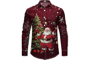 JOGAL Mens Funny Christmas Shirt Long Sleeve Santa Claus Shirts Xmas Dress Shirts for Men