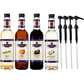 SIMONELLI CHOCOLATE Kahve ve Kokteyl Şurubu 700 ml 4'l&uuml; Set Karamel+Vanilya+&Ccedil;ikolata+Beyaz &Ccedil;ikolata + 4 Adet Pompa