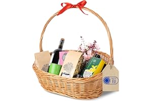 Creative Home Cesta Navidad de Mimbre Grande Ovalada con Asa | 45x32x43cm (+/- 1 cm) | para Regalo Picnic Plantas Almacenaje Decoración | Tejida a Mano | Marrón Natural | Multiuso, Práctica y Duradera