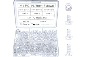 Pzsmocn 120 Piezas/20 Juegos M4*4/M4*6/M4*8 mm PC Plástico Transparente Tornillos Cabeza Redonda Cruzada y Tuercas Hexagonales, Tamaño Estándar, para Bricolaje, Modelos y Fijar Productos Electrónicos.