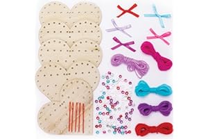 Baker Ross Décorations en Bois à Perles à Enfiler motif Cœur - Lot de 5, Kit de Decoration Enfants en Bois pour la Saint Valentin (FC425)