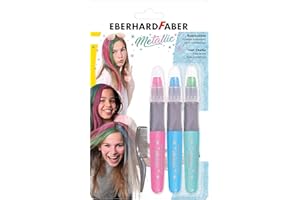 Eberhard Faber 579205 - Tiza de pelo para niños, 3 colores metalizados, con peine, fácil de lavar