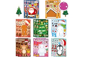 BROMMAT 16 Fogli di adesivi natalizi per bambini, adesivi natalizi fai da te Arte Artigianale Fai da te adesivi personalizzati per Forniture per feste di compleanno per bambini e bambine