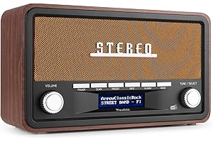 Audizio Foggia, Retro Radio, DAB Plus Radio, Bluetooth, Batterie- Netzbetrieb, Radiowecker, FM, 20 Speicherplätze, AUX, Alarm Küchenradio Vintage, Kupfer Orange