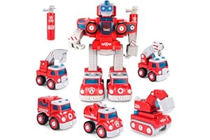 Baeroly 5 in 1 Transformer Robot Toy Firefighting Series, Including Fire Trucks, Ladder Trucks, Cranes, Police Cars and Assembled Parts for Children Over 3 Years Old