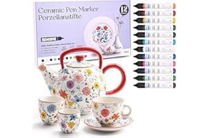 Remione Porzellanstifte Spülmaschinenfest, Porzellanfarbe Wasserfester, Geeignet zum Malen von Mustern auf Porzellan, Glas und Keramik, Keramik Bemalen Set 12 Farben 15ml