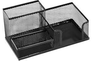‎LEVIATAN LEVIATAN Schreibtisch Organizer | Stiftehalter Schreibtisch Stifteköcher Tisch-Organizer aus Metall | Büroablage mit Zettelhalter Mesh | 205x103x98mm Schwarz