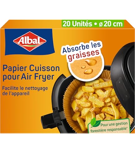 Papier Cuisson Friteuse Sans Huile - 100 Feuilles 20-24 Cm - Sans BPA, Antiadhésif - Pour Friteuses 5 à 8 L