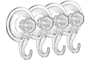 Elegear Large Adhesive Hooks for Front Door Wall Bathroom Shower Kitchen Window, 15Lbs Heavy Duty Plastic Strong Hanging Hook for Towel Lock Xmas Wreath, 4 Pack, Clear