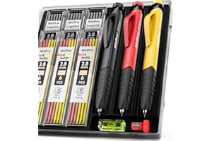 Nicpro 3 Pezzi Matita da Carpentiere con 36 Mina, Matite per Falegname con Impugnature per Le Dita Rimovibili, Carpentiere Matita per Lavorazione Legno, Architetti, Muratori(Nero, Rosso, Giallo)