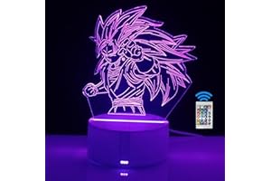 famvacor Lámpara mesita de noche decoración anime luz nocturna infantil Goku Dragon Ball ilusión óptica 3d mando a distancia 16 colores de iluminación Regalo (Goku Super Sayajin 3)