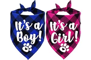 STMK It's A Boy It's A Girl Plaid Dog Bandana, Pregnancy Announcement Dog Bandana, Baby Announcement Dogs Bandanas Gender Reveal Photo Prop for Dogs (Blue & Pink)