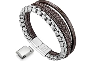 Murtoo Bracciale Uomo Pelle e Catena Acciaio Braccialetto con Chiusura Magnetica Pacco Regalo per L'uomo