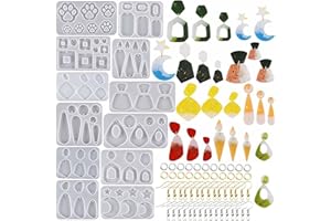 Attuslla 12 PCS Molde Silicona Pendientes Resina Silicona Moldes de Joyería, Moldes de Resina de Silicona, Pendientes y Anillos de Salto para Joyería Pendiente Bricolaje